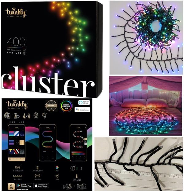 Гірлянда Smart LED Twinkly Cluster RGB 400 IP44 6м кабель чорний