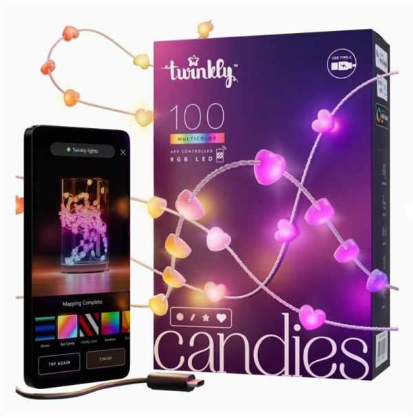 Гірлянда Smart LED Twinkly Candies Heart RGB 100 IP20 6м USB-C кабель прозорий