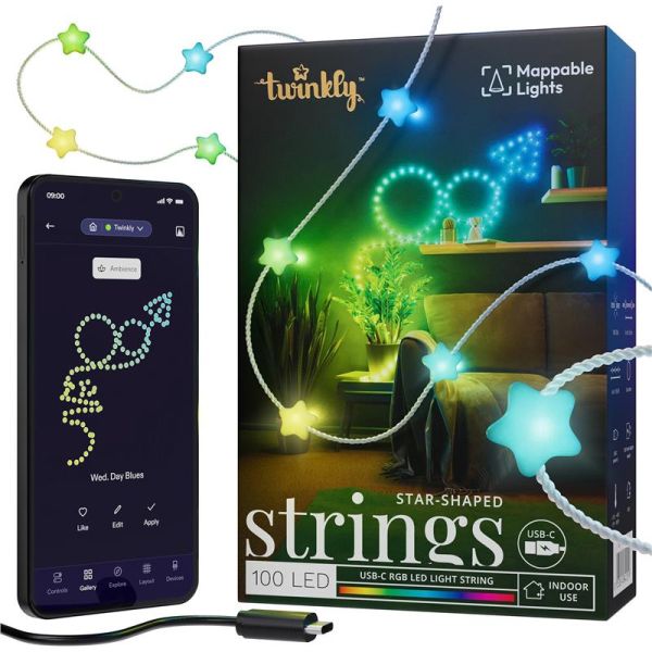 Гірлянда Smart LED Twinkly Strings Star RGB 100 IP20 6м USB-C кабель прозорий