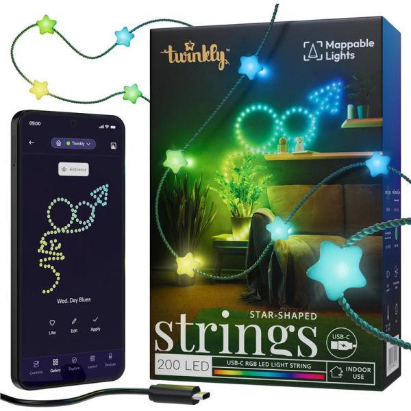 Гірлянда Smart LED Twinkly Strings Star RGB 200 IP20 12м USB-C кабель зелений