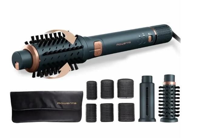 Фен-щітка Rowenta Air Rotate, 1300Вт, 4 режими, іоніз-я, хол. обдув, функція фену, 3 насадки, кераміка, чорно-золотий