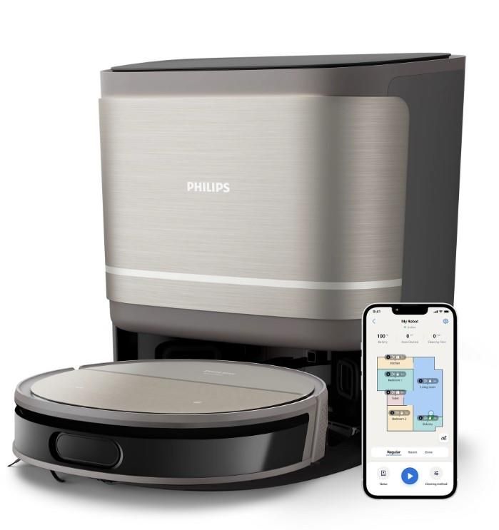 Робот-пилосос Philips Series 9000, h=9.8см, вологе прибирання, конт пил -0.21л, вода -0.22л, автон. робота до 280хв, EPA 11, чорний-металік