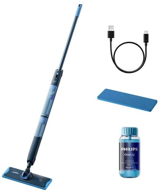 Електрична швабра Philips безпровідна OneUp Series 5000, повноцінне вологе прибирання , вода -0.281л, автон. робота до 70хв, синій